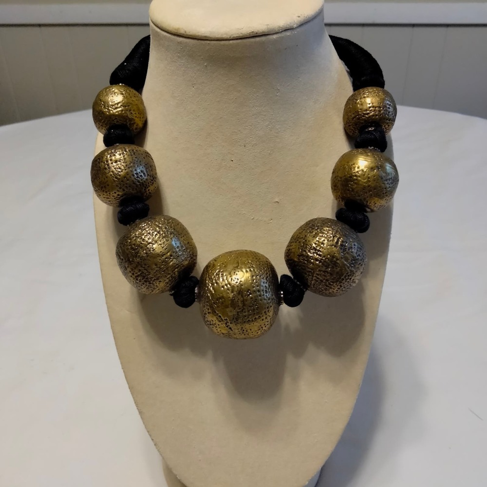 Iris Apfel & Bajalia Silver Tone Metal HUGE Round Bead Chunky Statement Necklace